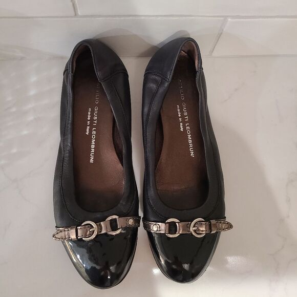 AGL Attilio Giusti Leombruni Black Ballet Flats Size 8 Work Office Comfy Italian - Picture 1 of 8